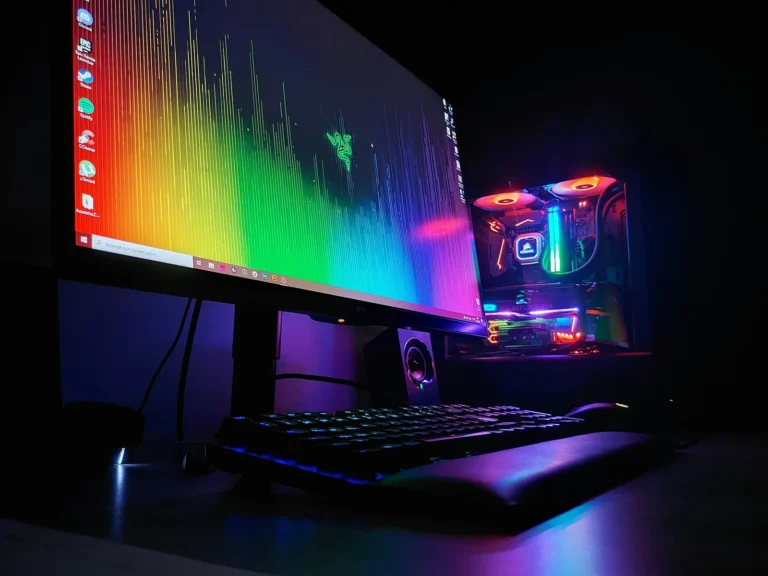 PC gamer armada y encendida con iluminación RGB