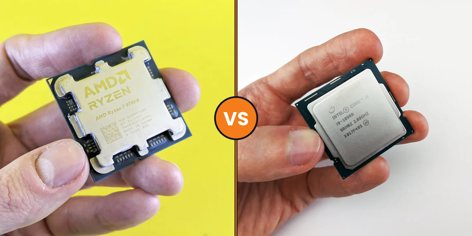 Procesador AMD Ryzen junto a un procesador Intel Core